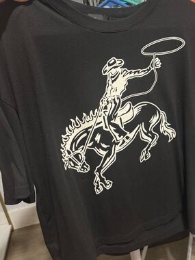 Black Graphic Bronc Rider Tee - White Print